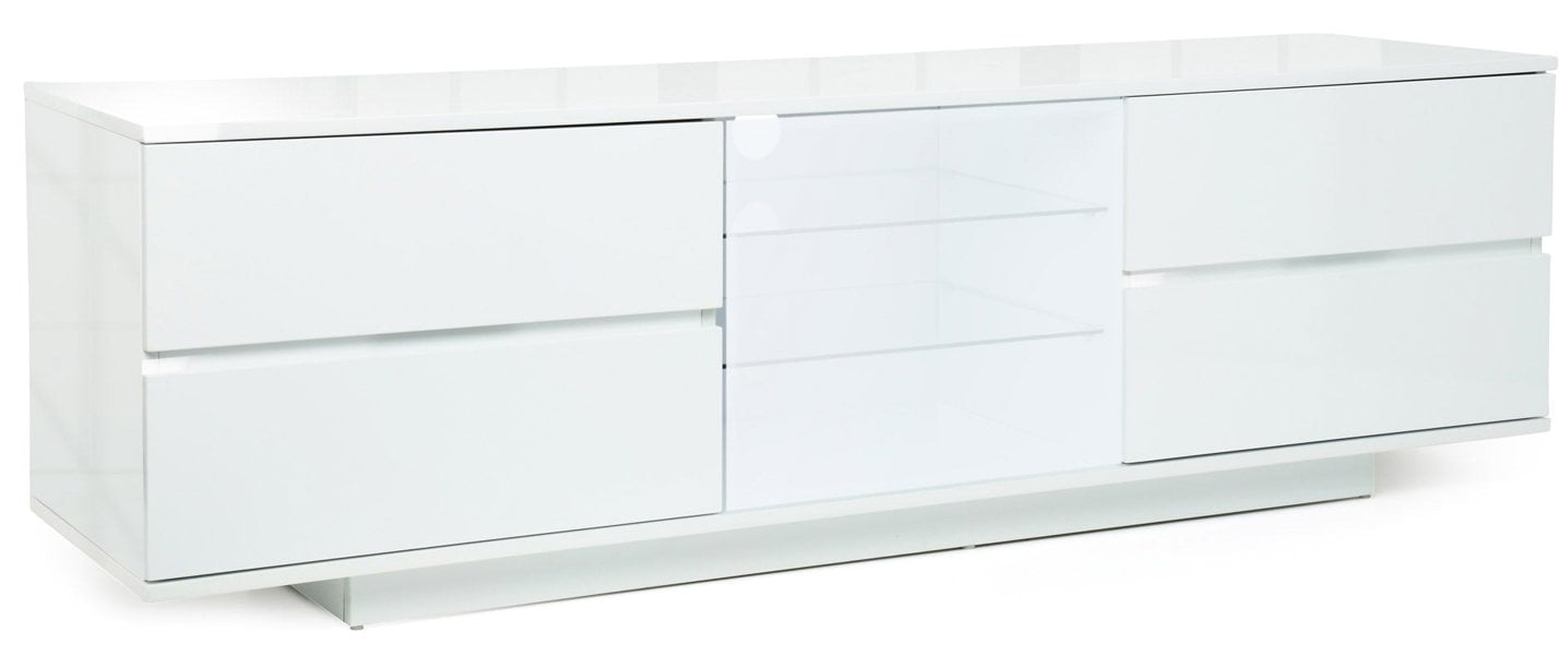Centurion Supports AVITUS ULTRA White BeamThru Gloss Finish with 4-White Drawers and White Door 32"-65" Flat Screen TV Cabinet