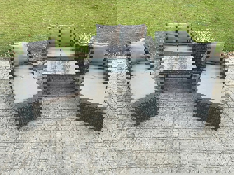 Fimous 7-Piece Outdoor Lounge Sofa Set - Dark Grey Mixed PE Wicker Rattan Garden Furniture with Rectangular Coffee Table & Armchair