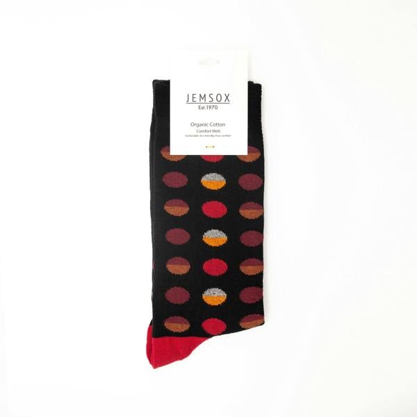 Jemsox Circle Geo Red Organic Cotton Mens Socks | Comfort Top & Bold Style
