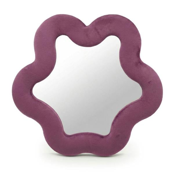 Mauve star-shaped soft squiggly mirror with wavy fabric frame and mirror center