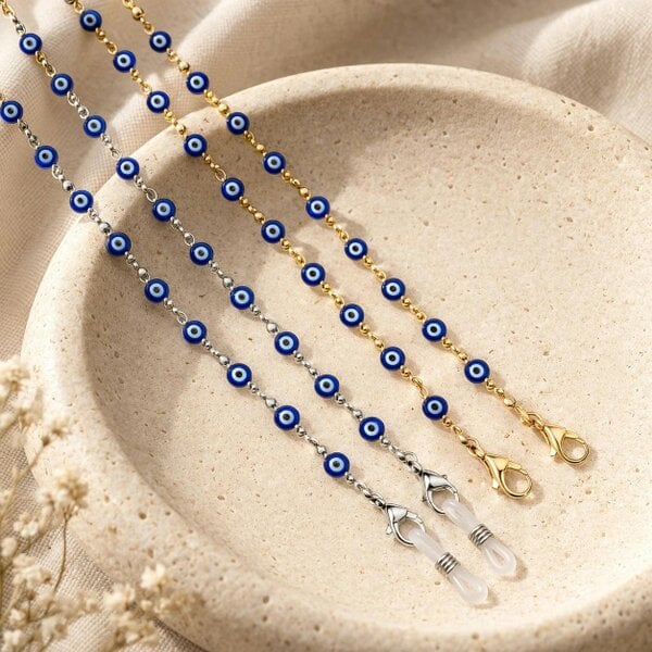 The Colourful Aura Gold Blue Evil Eye Protection Summer Turkish Reading Eyeglass Chain Lanyard