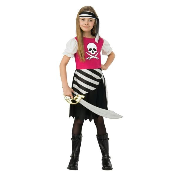 Bristol Novelty Girls Pirate Costume - Pink/Black/White - 