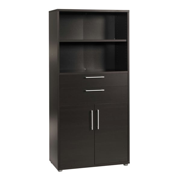 Furniture To Go Prima Bookcase 2 Shelves with 2 Drawers and 2 Doors in Black Woodgrain