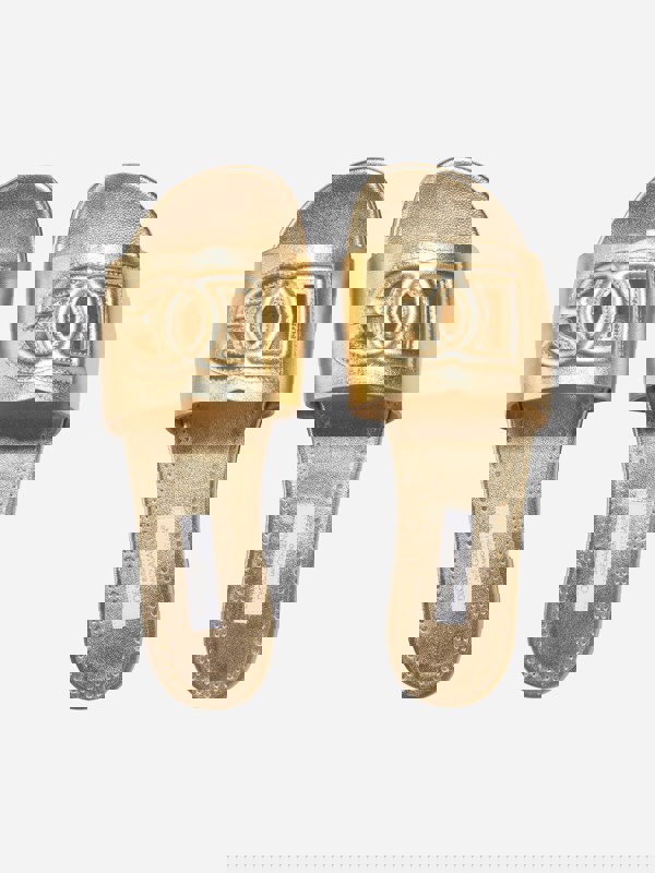 Dolce & Gabbana Kids Dolce & Gabbana Girls Leather Logo Slider Sandals In Gold