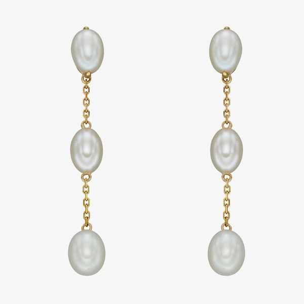 T. H. Baker 9ct Yellow Gold Freshwater Pearl Tier Dropper Earrings GE2388W