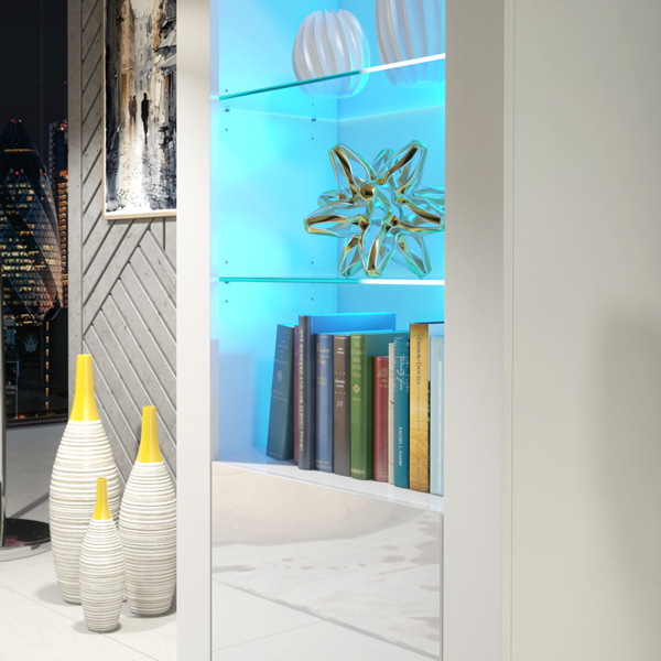 Mex Furniture 170cm Modern Display Cabinet – White Gloss Doors with LED