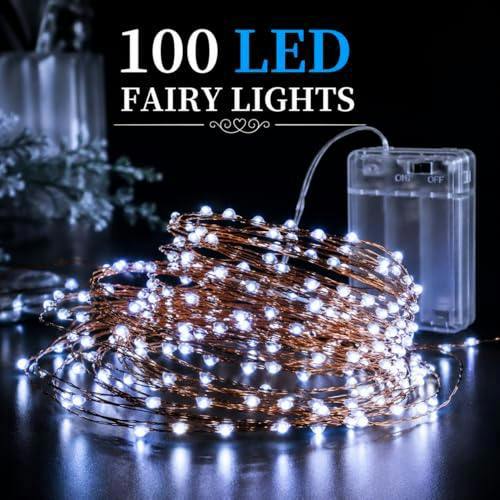 10 m Gold Wire Battery Operated String Lights with 100 Cool White LEDs image 3