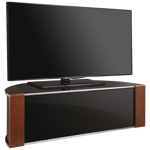 MDA Designs Sirius 1200 Black with Remote Friendly Beam Thru Glass Door and Walnut/Oak Profiles for up to 55" LCD/Plasma/LED Cabinet TV Stand