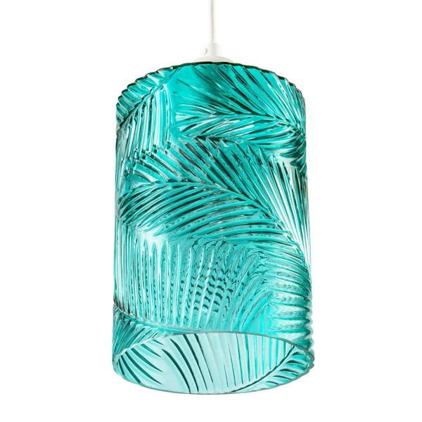 Modern Teal Embossed Glass Pendant Shade with Pressed Leaf Pattern Image 4