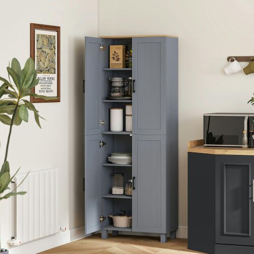 Wyld Haus Parare 171cm Wooden Grey Wood Effect 4 Door Freestanding Kitchen Pantry Cabinet
