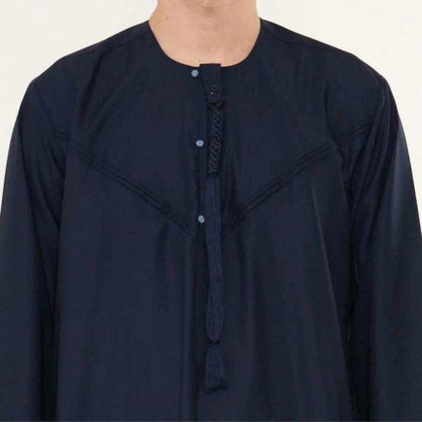 HM11 - Men's Emirati Omani Bobble Button Thobe - Navy - Thobez - 17