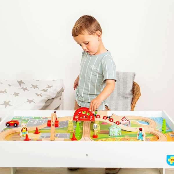 Bigjigs Rail Wooden Train Set & Table - 50 Pieces