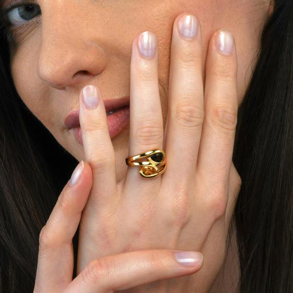 namana Gold Vermeil Ring with Pear-Shaped Citrine & Smoky Quartz Gemstones