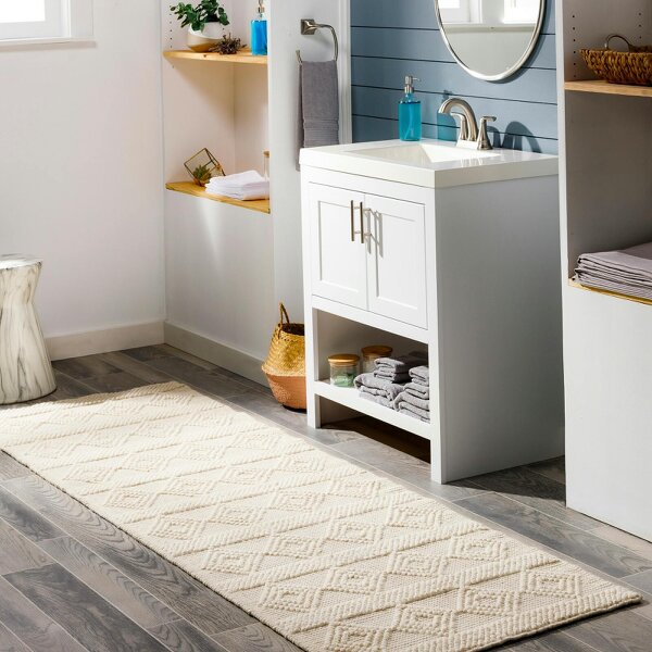 Livabliss Hygge HYG2302 Handmade White Wool Cottage Rug - 76 x 244 cm