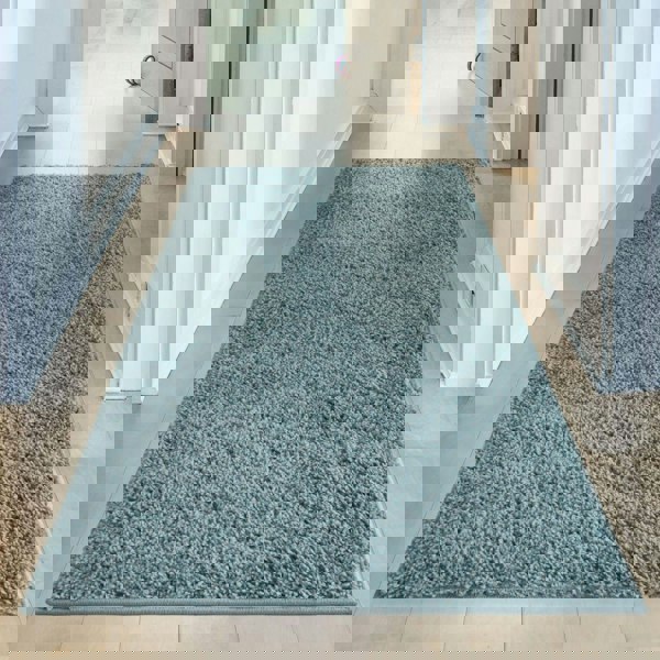 Shaggy duck egg blue rug high quality, thick pile 30 mm, easy to clean.