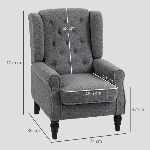Wyld Haus Nocova Grey Boucle Retro Wingback Accent Armchair Soft Sherpa Fleece Upholstery