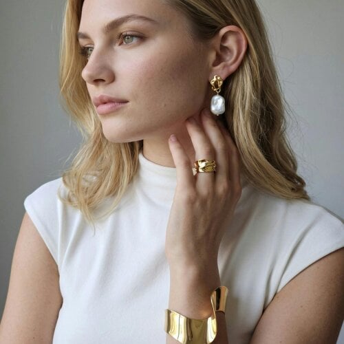 Uchi & Soto Shinju Baroque Pearl and Molten Gold Earrings