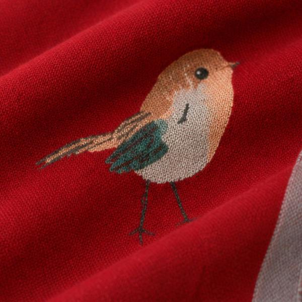 Women’s Robin Bird Scarf with Fringed Edge