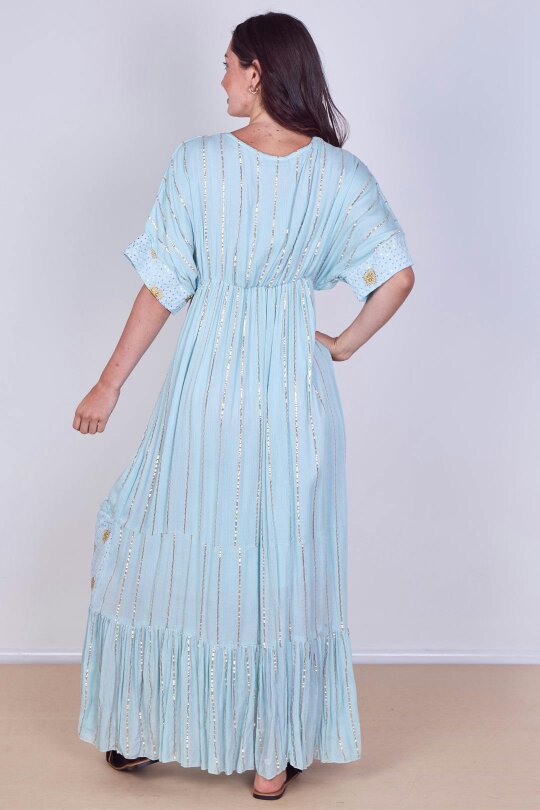 Boho Sequin Square Embroidered Maxi Dress