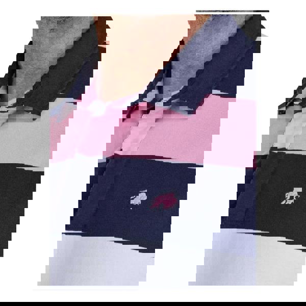 Raging Bull Mens Irregular Stripe Jersey Rugby Polo Shirt - Navy/White/Pink - 