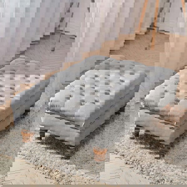 Velvet Buttoned Thick Padded Footstool with Gourd-shaped Legs Footstools Living and Home Grey