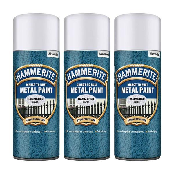 Hammerite 3X Hammerite Hammered Silver Spray Paint 400ml