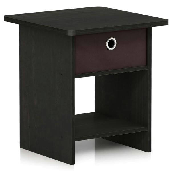 WALPLUS Dario End Table/ Night Stand Storage Shelf with Bin Drawer, Espresso/Brown | Storage Shelf Organizer for Home Display and Space Saving
