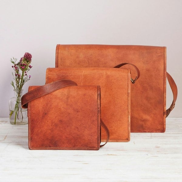 Paper High Brown Leather Messenger Bag