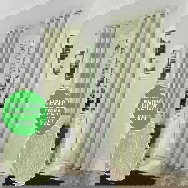 Enhanced Living Green Thermal Energy Saving Eyelet Curtain With Wave Pattern - Ideal For Living Room & Bedroom