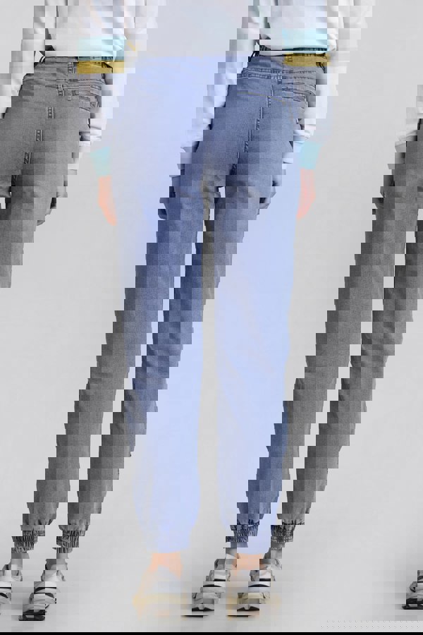 ENORSIA Women’s Mid Blue Zip-Cuff Denim Jogger Pants