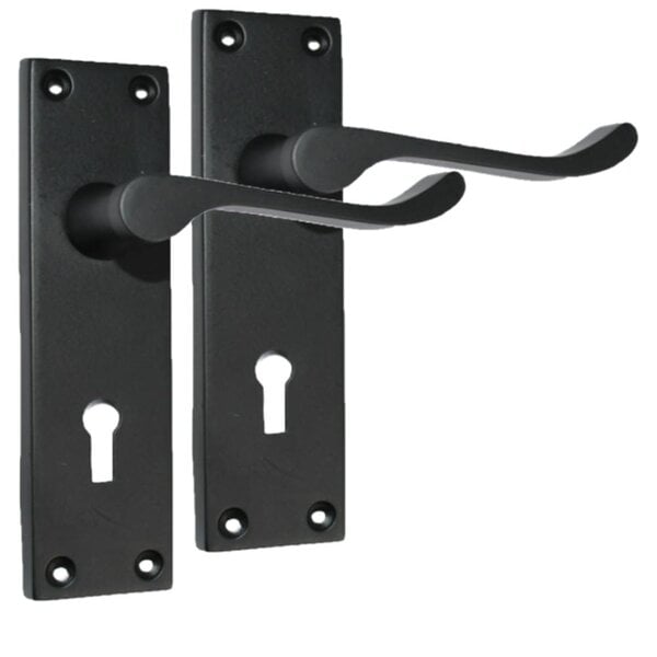 EDH Door Hardware Matt Black Victorian Scroll Door Handles – Handle Only, Handle + Lock or Lock Only – 150mm x 43mm