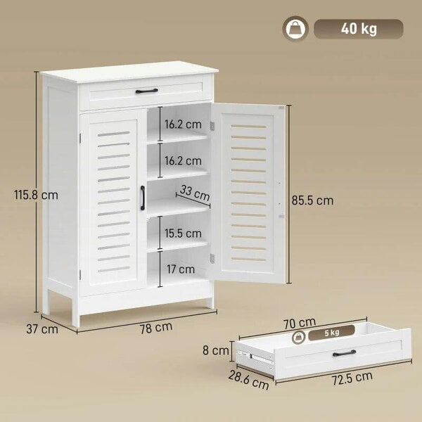 Bobobiy Shoe Cabinet with Louvered Doors, Modern Shoe Storage Cabinet with Drawer and Adjustable Shelves, White