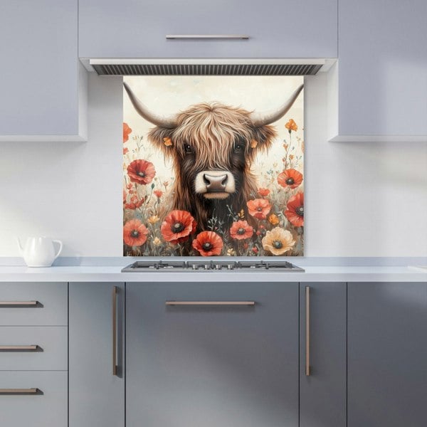 Warren Reed - Designer Highland Cow And Summer Flowers Kitchen Splashback