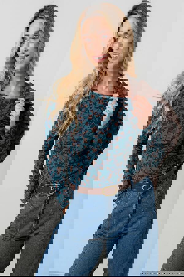 Monica Jersey Printed Top Navy | Lily and Me Clothing