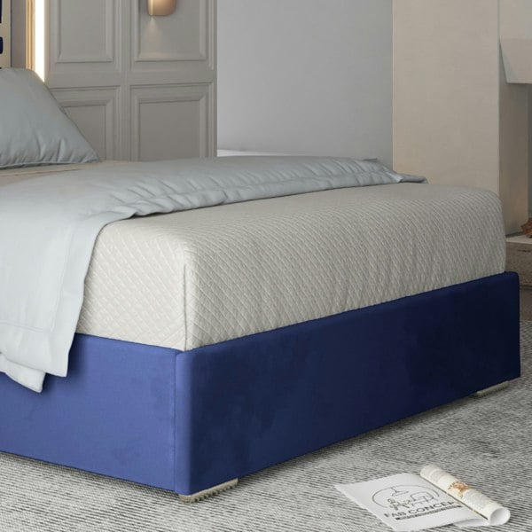 Casa Magna Arabella Upholstered Soft Velvet Metal Bed Frame - Blue