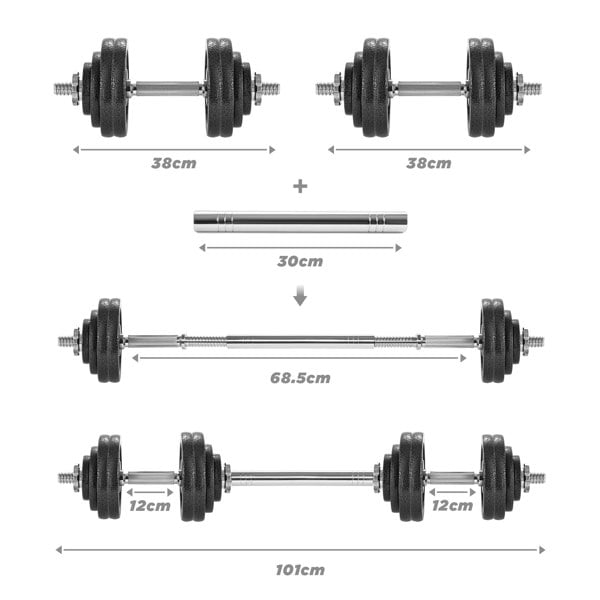 Phoenix Fitness Adjustable 30KG Dumbbell and Barbell Weight Set