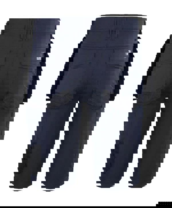 JCB 4-Way Stretch Mens Premium Holster Cargo Work Trade Shorts, navy blue work shorts with multiple pockets and flexible fabric for durability and comfort.