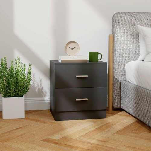 Wyld Haus Rapa Raka Black Modern Bedside Table With 2 Drawer Storage
