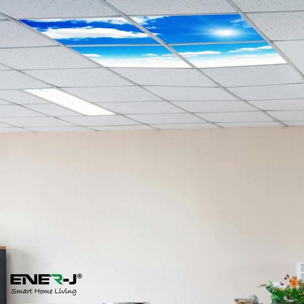 ENER-J 40W SKY LED 3D Ceiling Panel 60x60cms, Set of 4 Ultra Thin LED Panels, for Waiting Area, Hallway, Office and Home