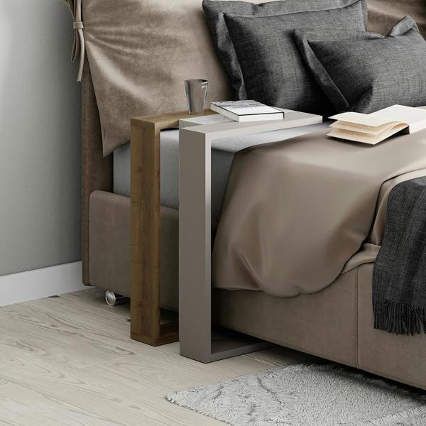 Decortie Muju Modern C Shape Table Oak Effect Gold Marble Effect Mocha Grey Multipurpose  H 57cm