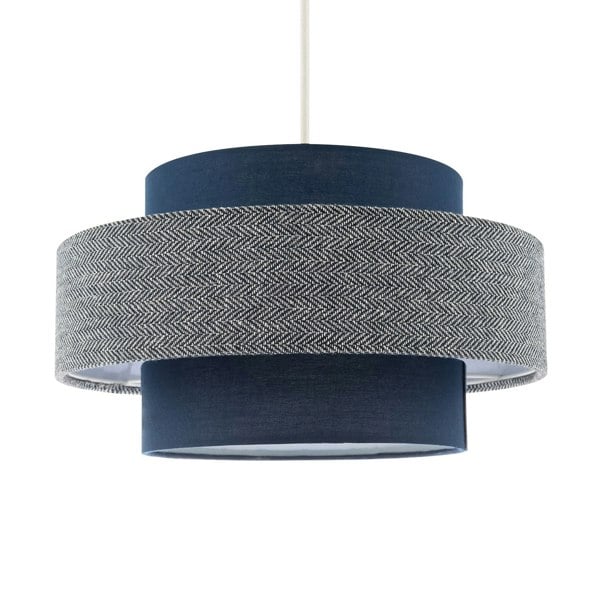 Modern Navy Blue Herringbone Linen Triple Tier Design Pendant Shade Image 1