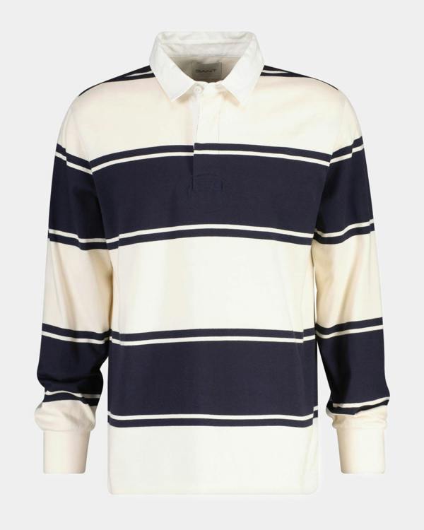 GANT Mens Striped Rugger - 433 Evening Blue | CHO | Designer Mens Long Sleeve Polo Shirts