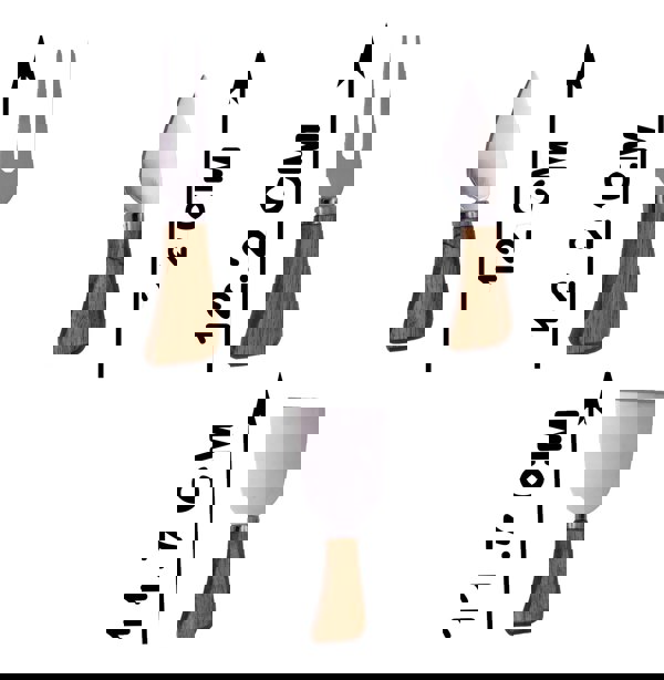 The three cheese knives with their length measurements: fork at 12.2 cm, parmesan knife at 12 cm, and flat knife at 11.7 cm.