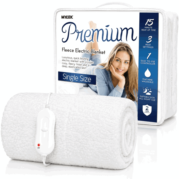 Mylek Electric Blanket Single Size Bed Premium Fleece Underblanket Dual Control with Elasticated Skirt