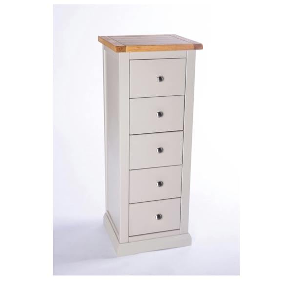 Cabinet Bits Loreo 5 Drawer Narrow Chest of Drawers Chrome Knob