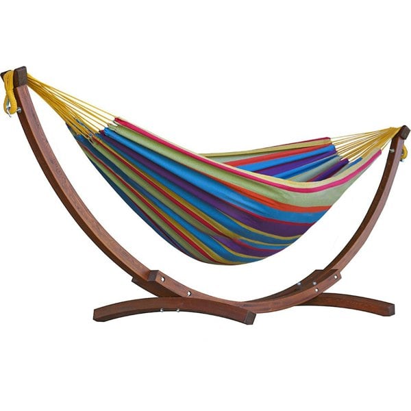 Vivere Double Cotton Hammock with Solid Pine Stand (260cm) - Tropical