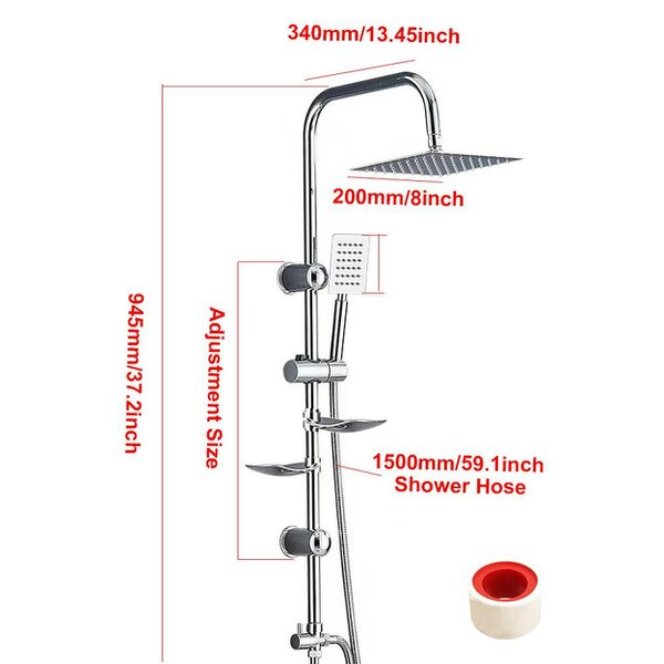 Havendro Large Shower Kit Twin Head Waterfall Chrome Adjust Riser Rail Chrome Square Set