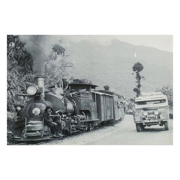 Series 1 Land Rover & Train in Nepal Canvas Print, Circa 1955 Black and White Scene, 60 x 40 cm, Indoor Use