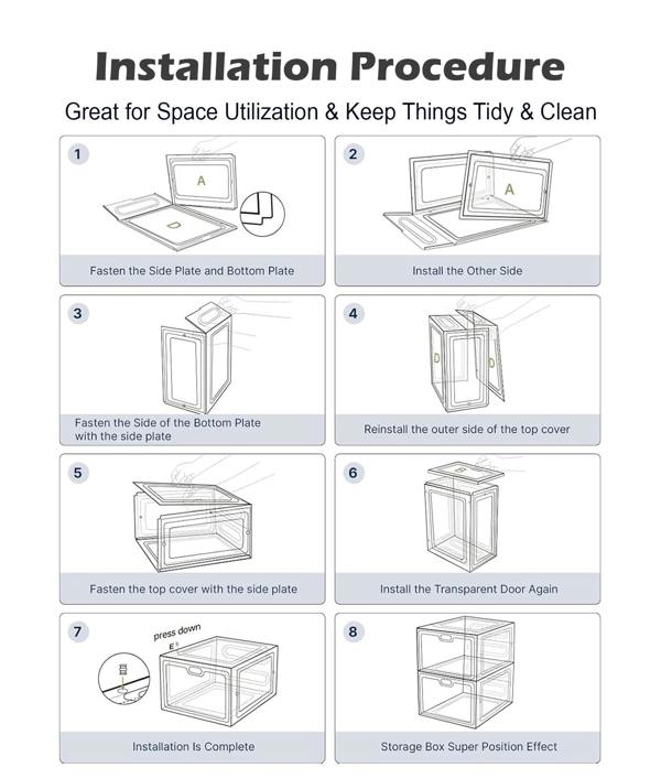 ADOV Shoe Storage Box 6 Pcs, Transparent Stackable Plastic Shoe Organiser Boxes with Lids