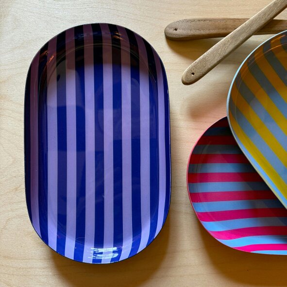 Love Frankie Small Stripy Oval Trays - 5 Colours Available - Small Oval Stripy Tray in Violet and Lavender